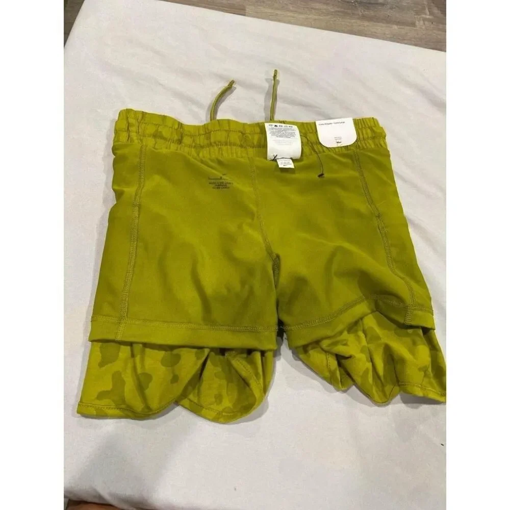 Nike Girls Camo Running Shorts Lime Green‎ Loose Fit Athletic Gym Size Large L